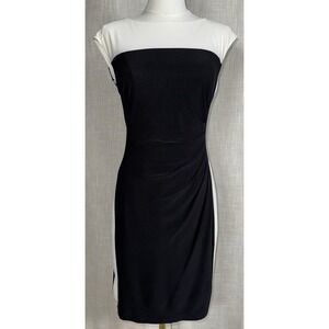 Ralph Lauren Dress Women's 2 Black Cream White Sheath Jersey Career Colorblock